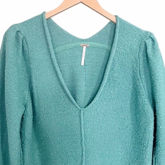 Free People Reverie Sweater Emerald Aura Green Statement Sleeves Size Small - Picture 8 of 14